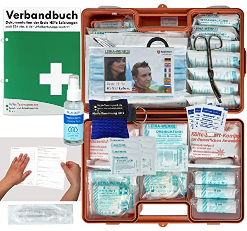 Verbandskoffer/Verbandskasten (G) Typ CN - Erste Hilfe nach AKTUELLER DIN 13169 für Betriebe INKL. Verbandbuch + Hygiene-Gel & Notfallbeatmungshilfe