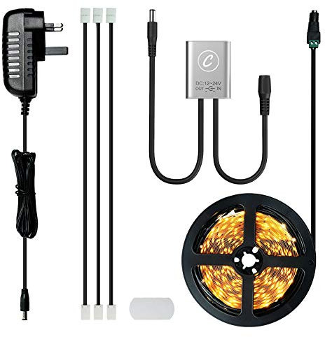 Sensky Under Cabinet Lighting 8.2FT/2.5M Warm White Flexible LED Strip Lights Kit with Cabinet Sensor Switch for Closet Wardrobe Gun Safe