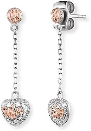 Engelsrufer Damen Ohrhänger Bicolor aus Sterling Silber in silber und roségold mit Herz Anhänger - Steckverschluss - besetzt mit 38 Zirkonia Steinen - nickelfrei - 31mm