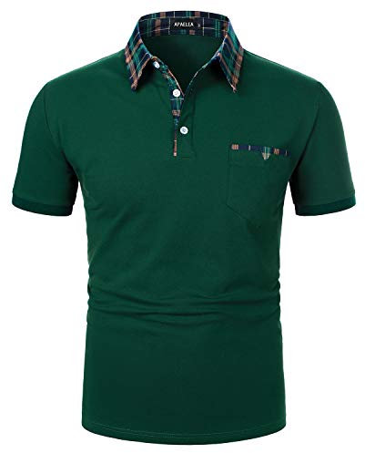 APAELEA Kurzarm Poloshirts Herren Casual Polohemd Kontrast Golf T-Shirt mit Brusttasche (DE/NL/SE/PL, Alphanumerisch, XXL, Regular, Regular, Grün)