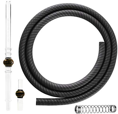 Kaya Shisha Schlauch Set Lolly [4-teilig] mit Glas-Mundstück, Silikonschlauch [150cm] Knickschutz und Schlauchadapter (Schwarz/Gelb Carbon)