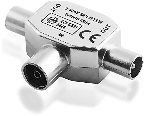 BestPlug TV Radio T Antennen-Adapter Verteiler Splitter Weiche, 2 Koax Stecker männlich auf 1 Koax Buchse Kupplung weiblich, geeignet für 3D SD HD FullHD UHD 4K, Metallausführung
