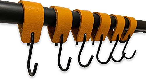 Brute Strength - S Haken Mit Lederschlaufe - Gelb - 12X - 12,5 x 2,5 cm - Kleiderhaken Garderobenhaken Fleischerhaken Leder