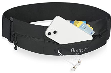 Flintronic Running Belt, Sports Belt, Fitness Belt with Adjustable Elastic Band, Sweatproof Waist Bag for Jogging Running and Other Outdoor Activities, Suitable for All Smartphones, #1 A-Black,