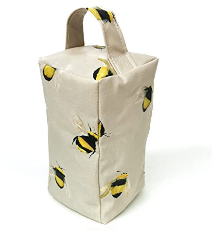 Jolee... Fabrics Fabric Door Stop, Tall Decorative Oilcloth Door Stopper for Outdoor, Indoor, Patio, Kitchen, Bedroom Use - 20cm/8in Tall Fabric Door Stop - Unfilled (Taupe Honey Bees)