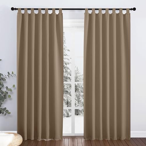 PONY DANCE Cortina de Exterior Impermeable Porche, Cortinas Opacas de Exterior con Trabillas para Pergolas de Jardin, 2 Piezas, 132x213 cm, Moca