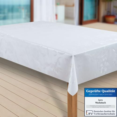 laro Wachstuch-Tischdecke Abwaschbar Garten-Tischdecke Wachstischdecke PVC Plastik-Tischdecken Eckig Meterware Wasserabweisend Abwischbar |73|, Muster:Dhalia Weiss, Größe:100x280