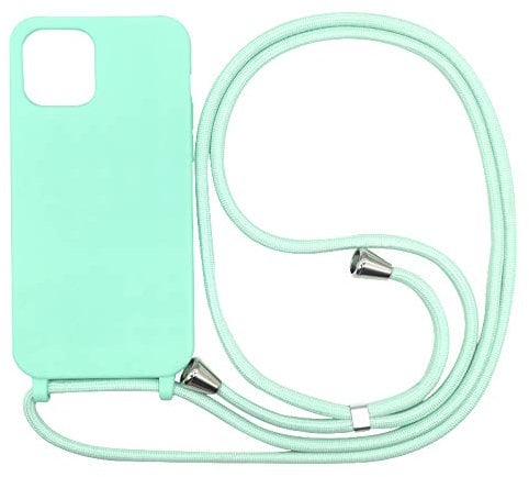 PuYu Zhe Compatible for iPhone 13 Case,Silicone Crossbody Cover TPU Shell Adjustable Cord Lanyard Slim Stylish Shockproof Case-Mint Green