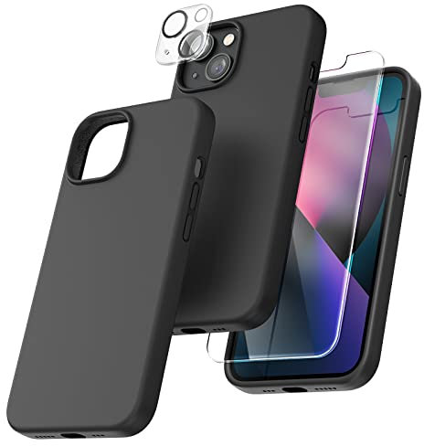 TOCOL Silicone for iPhone 13 Case 6.1-Inch, Liquid Silicone Multi-Color Slim Silky-Soft Touch Anti-Scratch Shockproof Protective Phone Cover, Black