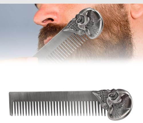 Haarkamm Öl-Haarstyling-Federkamm Taschen-Bartkamm Zinklegierung Totenkopf-Muster Haarbürste für Männer Verwendung für Kopfhaar oder Bart Tragbares Haarstyling-Werkzeug für Den(Silber-)