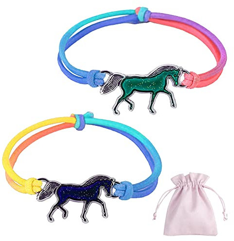 Sugeru®Pferde Mädchen Geschenk, 2stk Stimmungs Armband Mädchen(Temperatur VerfäRbung) mit 1stk Schmuckbeutel,Mitgebsel Kindergeburtstag Geschenke für Mädchen,Freundschaftsarmband