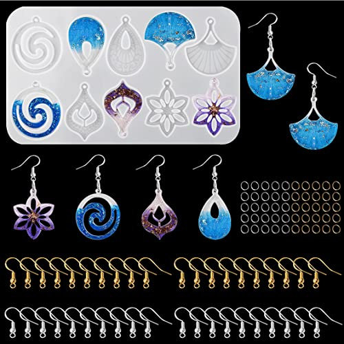HyzaPhix 91PCS Resin Silikonform Ohrringe, Schmuck Gießformen Epoxidharz Formen Silikon Ohrring Harzformen Gießharz Formen Anhänger Earring Silicone Molds für DIY Halskette Schmuckherstellung