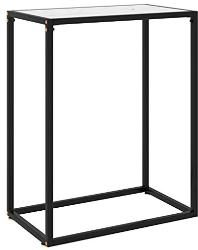 Homiuse Konsolentisch Weiß 60x35x75cm - Hartglas Beistelltisch, Bartisch, Sideboard für Wohnzimmer - Metall Konsole Schmal Mit Wandregal - Marmor-Optik