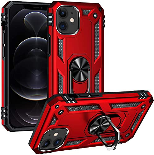 Verco Hybrid Armor Shiel Case für iPhone 12 Mini Hülle, extrem robust mit Magnet Fingerring Halter Handyhülle für iPhone 12 Mini Panzerhülle, Rot