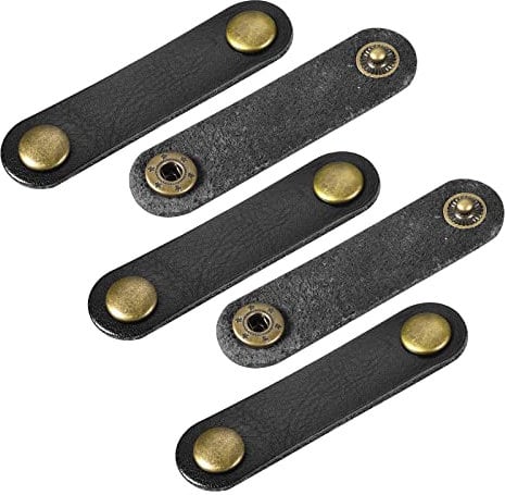 sourcing map Pack of 5 Leather Cable Straps Cord Organizer 63x16mm Portable Cable Leather Clips Black Earphone Cord Management for Cable, Wire