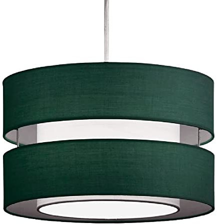 Forest Green Cotton Fabric Double Layer Retro Easy Fit Round Drum Pendant Shade | 30cm Diameter (12) | None Electric Shade | Pendants & Table Lamps | Fits All Lampholder Types E14 E27 B15 B22