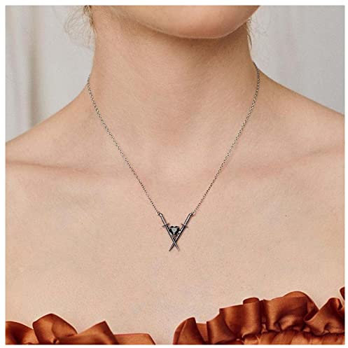 Dervivea Boho Black Sword Pendant Necklace Choker Black Crystal Heart Pendant Necklace Silver Sword Necklace Chain Onyx Heart knife Necklaces Jewelry for Women and Girls