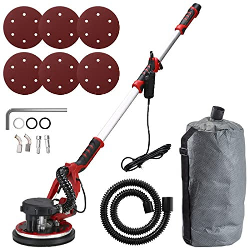CANIAN Ponceuse Murale électrique 1250 W avec aspirateur, Ponceuse Murale avec 50 disques de ponçage, Vitesse Variable, poignée Extensible, lumière LED pour ponçage au Plafond