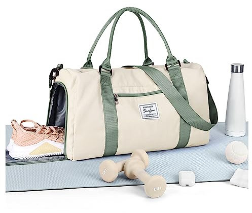 HYC00 Sport Duffel Bag Damen Herren,Sporttasche mit Nassfach & Schuhfach Reise Duffel Bags Übernachtungstasche Reisetasche Handgepäcktasche Fitnesstasche Trainingstasche Weekender Bag,Beige Grün