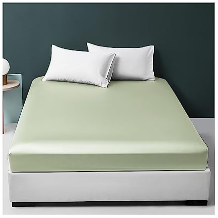 PAHION Spannbettlaken 100% Baumwolle Bettlaken 60S Langstapel-Baumwolle Boxspringbett Wasserbett Einfarbig Laken für Kinder Erwachsene 30cm tief (Color : Green B, Size : 150x200+30 cm)