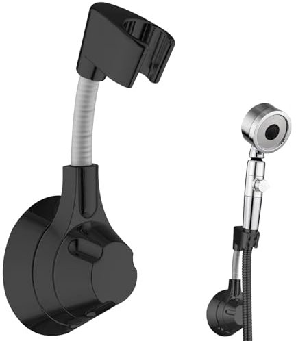 Soporte De Ducha De Mano, Soporte De Ducha De Mano Giratorio 360°, Soporte Para Alcachofa De Ducha Sin Taladrar, Plástico Abs, Reutilizable, Para Alcachofa De Mano, El Cuarto De Baño, Hoteles (Negro)