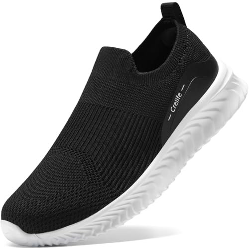 STQ Damen Turnschuhe Slip on Sneakers Leicht Schlupfschuhe Atmungsaktiv Outdoor Walkingschuhe Bequeme Luafschuhe Schwarz Weiß 37 EU