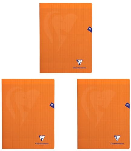 Clairefontaine 383361C Un Cahier Agrafé Mimesys Orange - 24x32 cm - 96 Pages Grands Carreaux - Papier Blanc 90 g - Couverture Polypro (Lot de 3)