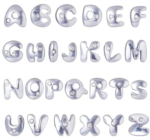 SUNNYCLUE 1 Box 52Pcs Alphabet Beads Alphabet Letter Charms Rhinestone Letter Beads Bulk A-Z Charms Spacer Loose for Jewellery Making DIY Bracelets Necklaces Craft Supplies