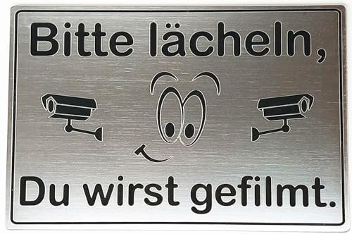 Schild Kamera-Überwachung Bitte lächeln 15x10 cm Gravur Videoüberwachung Wetterfest