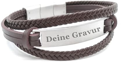 Herren Lederarmband mit Gravur mit Namen oder Datum – personalisiertes Armband aus Echtleder – Geschenk zum Geburtstag für Männer & Papa – Wunschtext graviert – individuelles stilvolles Männerarmband
