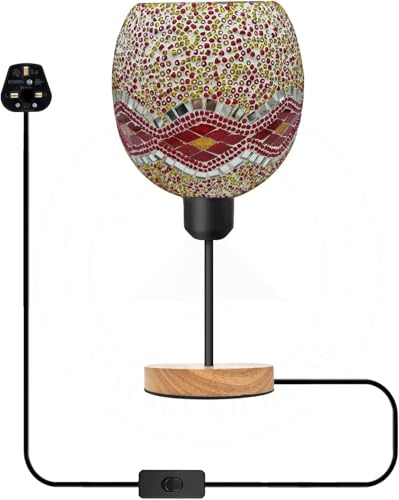 Lampe de table vintage en forme de globe en mosaïque fabriquée à la main avec interrupteur marche/arrêt, prise britannique, lampe de chevet pour le salon (sans ampoule, style mosaïque 3)