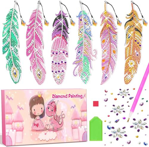 Amteker Diamond Painting Kinder, Einschulung Mädchen Geschenke DIY Lesezeichen, Bastelset Kinder ab 4-6 Jahre, Geschenke für Mädchen 6-11 Jahre, Basteln Mädchen 4-8 Jahre, Geschenk Mädchen 4-10 Jahre