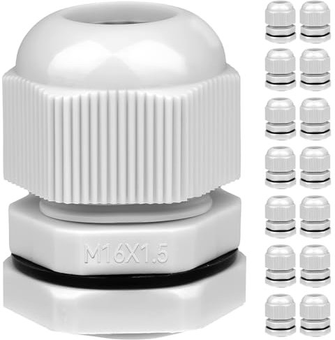 15 Stück Kabelverschraubung M16, IP68 Kabeldurchführung Wasserdicht, PG Vverschraubung Weiß, Kabeldurchführung Kameras für den Außenbereich Schaltkasten Abzweigkasten (M16)