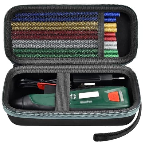 Tasche für Bosch akku Heißklebepistole GluePen, inkl. Ladegerät & Klebesticks - Perfekte Aufbewahrungslösung für Bosch Heißklebepistole. Passende Tasche für Akku, Ladegerät- Schwarz (Nur Fall)