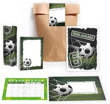 10 Einladungskarten Fußball zum 6. Kindergeburtstag Einladung Geburtstag Jungen Boys Fussball Turnier inkl. 10 Umschläge, 10 Tüten, 10 Aufkleber, 10 Lesezeichen, 10 Blöcke, 10 Stadt-Land-Fluss