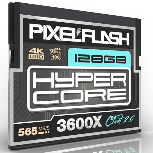 128 GB PixelFlash CFast 2.0 Karte, 3600X HyperCore 565 MB/s SATA3 VPG180 C, schnelle Karte, kompatibel mit DSLR Kino-Video- und Foto-Cams, Laborgetestet und zertifizierter Flash-Speicher, 128 GB,