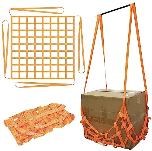 Alongen Cargo Hoisting Nets, 1x1M Polyester Hoisting Net 300 KG High Load Capacity Cargo Hanging Net Wear Resistance Square Mesh Cargo Hoisting Nets for Loading and Unloading Cargo