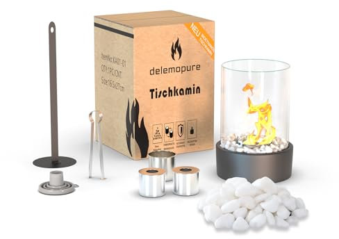 Tischkamin für Indoor und Outdoor Tischfeuer, Bioethanol Tischkamin für Garten Terrasse Balkon Tisch Deko aus Edelstahl Füllmenge von Unendliche Brenndauer (Round)
