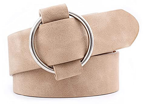 XZQTIVE Damen Ledergürtel mit Kreis Schnalle, No Pin & Hole, Verstellbare Taille, Khaki, Fit Taille Größe unter 105cm