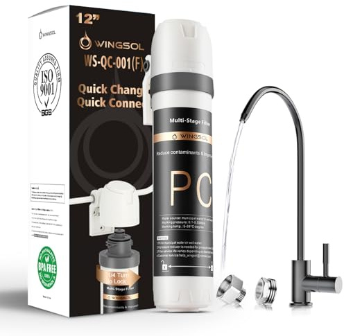 WINGSOL Under Sink Water Filter System with Stainless Steel Faucet, Reduces Chlorine, Heavy Metals, Bad Taste, Sediment, NSF/ANSI 42&53, 8K Gallons, Easy Installation Sink Water Filter, Matte Black