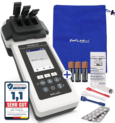 EW24 PoolLab 2.0 Special Edition - inklusive Testtabletten, Aufbewahrungsbeutel und Batterien - 24 Testparameter - Schnelle Wasseranalyse für Pools & Whirlpools - Bluetooth- und WLAN-fähig
