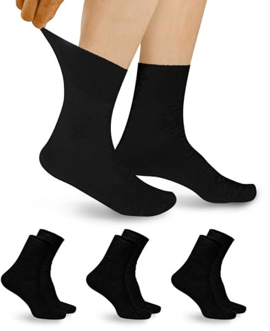 Aomig Chaussettes Diabétiques Homme Femme, 3 Paires Noir Chaussettes Diabétiques Sans Coutures, Sans Elastique Non Comprimantes Amples Socquettes Diabetique en Coton