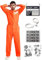 Dzorim Orange Prisoner Costume Prison Jumpsuit Convict Suit Costume Jail Onesie Men Fancy Dress Mens Orange Prisoner Outfit Overalls