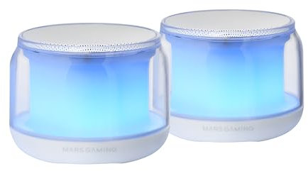 Mars Gaming MS-AURA, Altavoces Bluetooth 5.3, Chipset DSP Personalizado 15W, Iluminación RGB con Diseño ClearView 360º, Altavoces Compactos con Caja de Control de Volumen y RGB, Entrada AUX-IN, Blanco
