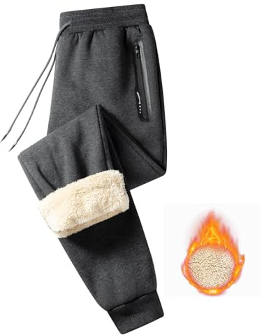 JustSun Pantaloni Tuta Uomo Invernali Pantaloni da Jogging Uomo in Pile Pantalone Felpati Termici Cotone da Sportivi Joggers con Coulisse e Tasca Zip