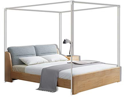 Himmelbett aus Edelstahl, Himmelbett aus Metall mit Vier Ecken, Betthimmel, einfacher Vorhangpfosten, komplettes Schlafzimmer-Dekorationszubehör, Matratze, 25 mm, 1,35 × 2