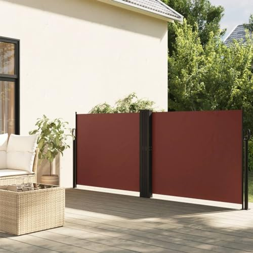 IKAYAA Seitenmarkise ausziehbar 120x600 Alu-Seitenmarkise Sichtschutz terrasse Sichtschutz Sonnenschutz Blickdicht Seitenrollo für Balkon Terrasse Garten-Braun-120 x 600 cm