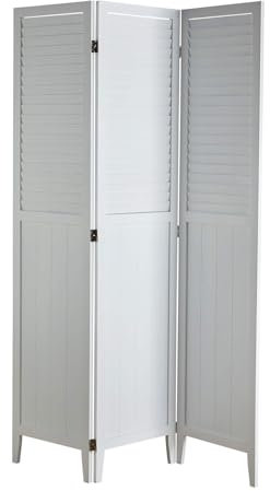 Home Source Room Divider Folding Screen, 3-Panel Rustic Paulownia Wood, White