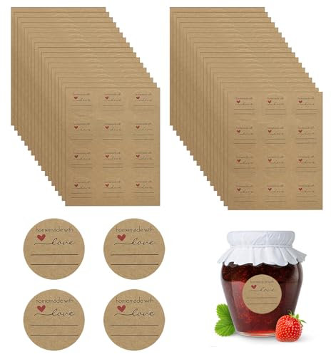 Kraft Stickers (420 Pezzi), Etichette autoadesive per marmellate, Un foglio con 12 etichette, 35 fogli, Per Barattoli,Buste,Regali,Matrimonio Compleanno Ringraziamento Festa DIY