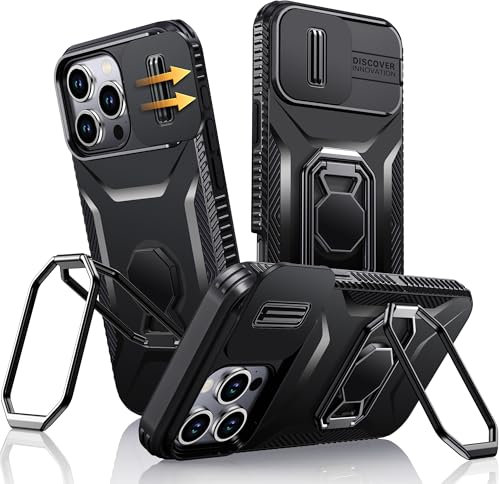 XYZ for iPhone 16 Pro Max Case with Stand, 16 Pro Max Phone Case with Ring Holder Kickstand Slide Camera Cover, Shockproof Military Hard Protective Cover Case for iPhone 16 Pro Max 6.9, Black